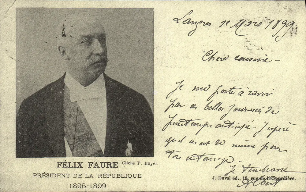 Félix Faure — Präsident der Republik 1895-1899 — Foto von P. Boyer, Verlag J. Duval - Vorderseite