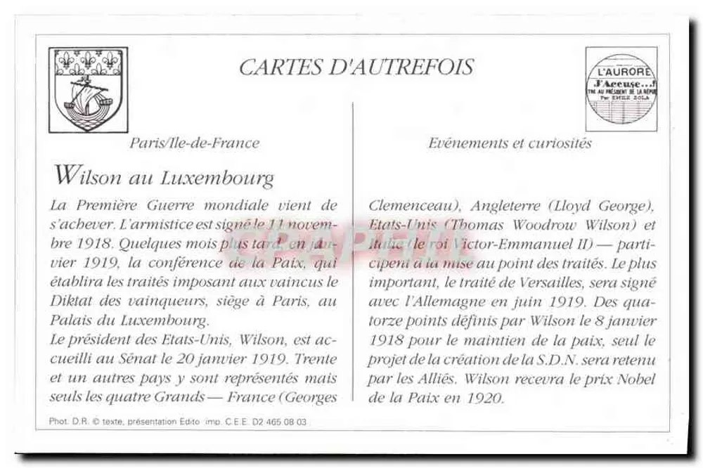 Ankunft des Präsidenten Wilson in Luxemburg — Bankett für Präsident Wilson in Luxemburg, 20.1.1919 — Verlag L'Aurore, Serie D2 465 08 03 - Rückseite