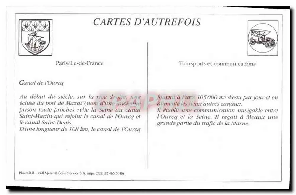 Paris (XIXe) — O Canal da Ouropq — LL. — N° 1577 - Verso