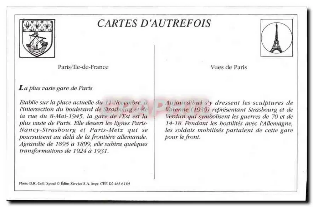Paris - Estação de trem — vista da estação com veículos e pedestres — editor L'Abéille, n° 230 - Verso