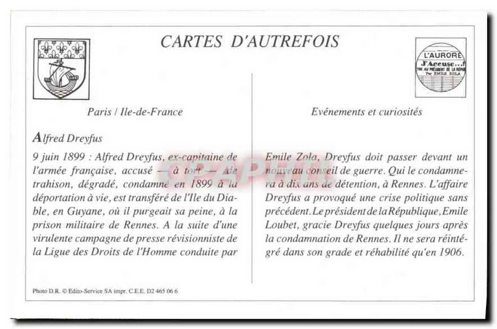 A reabilitação de Dreyfus — Após a entrega das condecorações, o Comandante Dreyfus conversa com o Geral Gillain e o Comandante Torge — Editor E. L. D. Paris - Verso