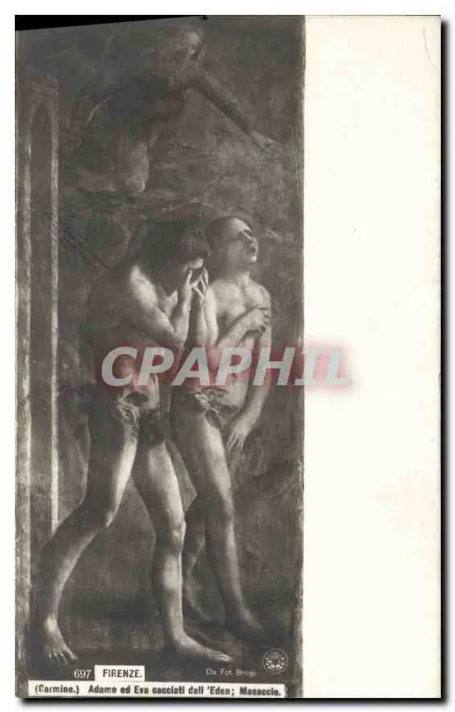 Adão e Eva expulsos do Paraíso — fresco de Masaccio em Florença — editor Da For Brughi, n° 697 - Frente