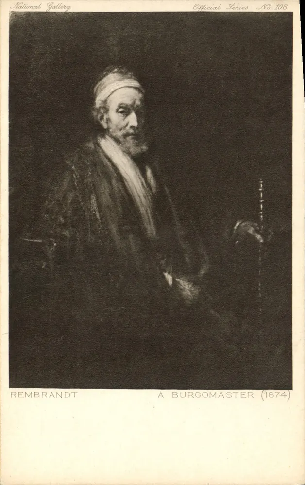 Rembrandt — Autorretrato do burgomestre (1674) — National Gallery, Official Series No. 108 - Frente