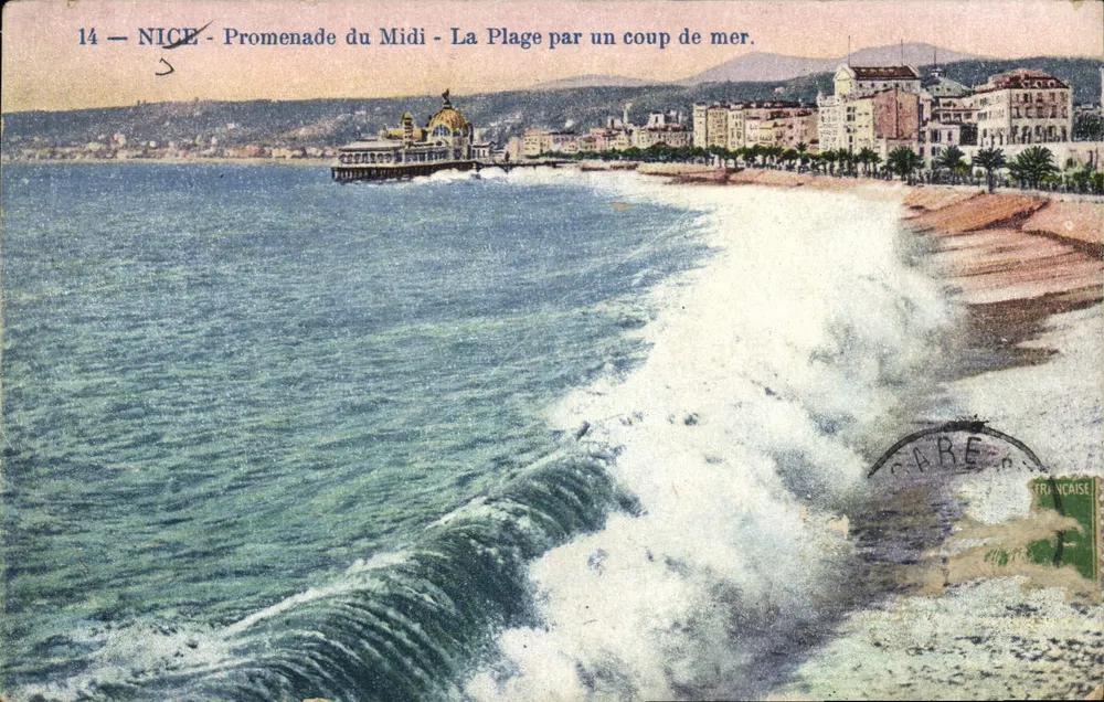 NICE - Promenade du Midi - La Plage par un coup de mer — Édition Giletta, n°14 - Vorderseite