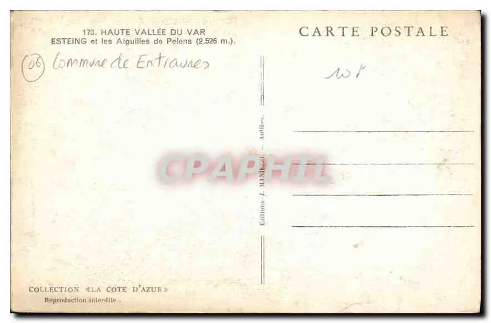 Estéing und die Aiguilles de Pelens (2.526 m.) — Gemeinde Entraynes — Éditions J. Mandel — Nr. 173 - Rückseite