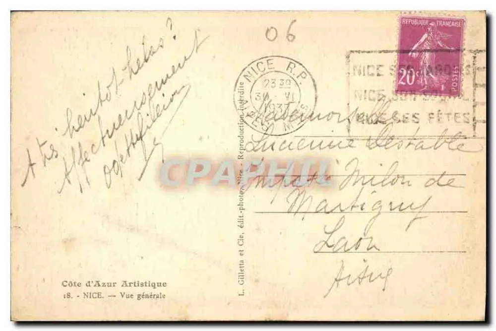 Nice — Allgemeiner Blick — L. Gilletta et Cie - Rückseite