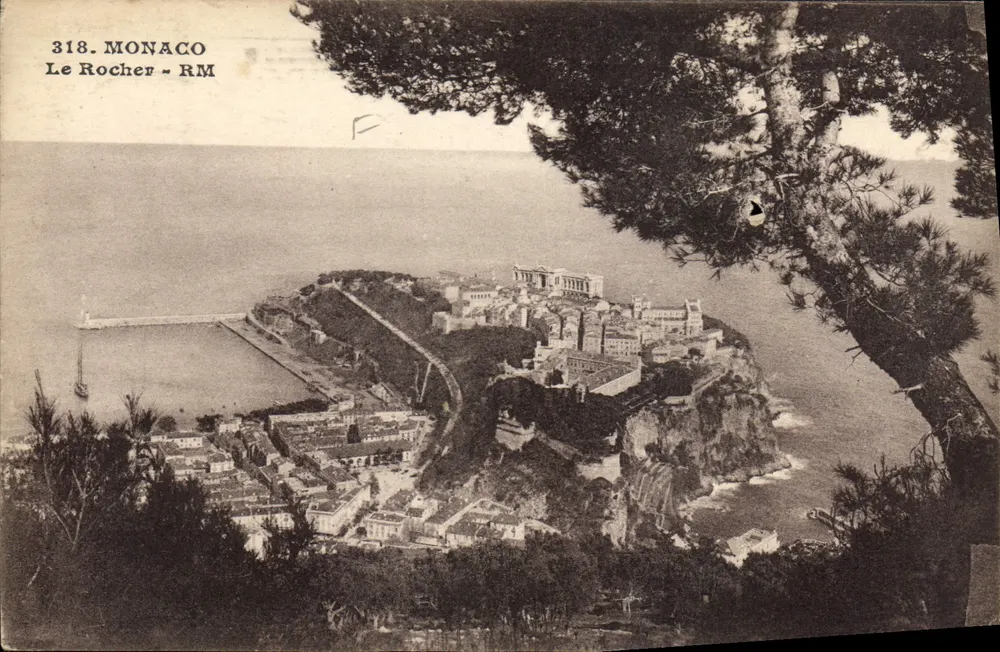Mônaco - O Rochedo - RM — vista panorâmica de cima de uma árvore, editor Rostan e Municípios, n° 318 - Frente