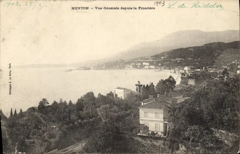 Menton — Vue Générale depuis la Frontière — Héliotypie E. Le Dœry, Paris - Frente