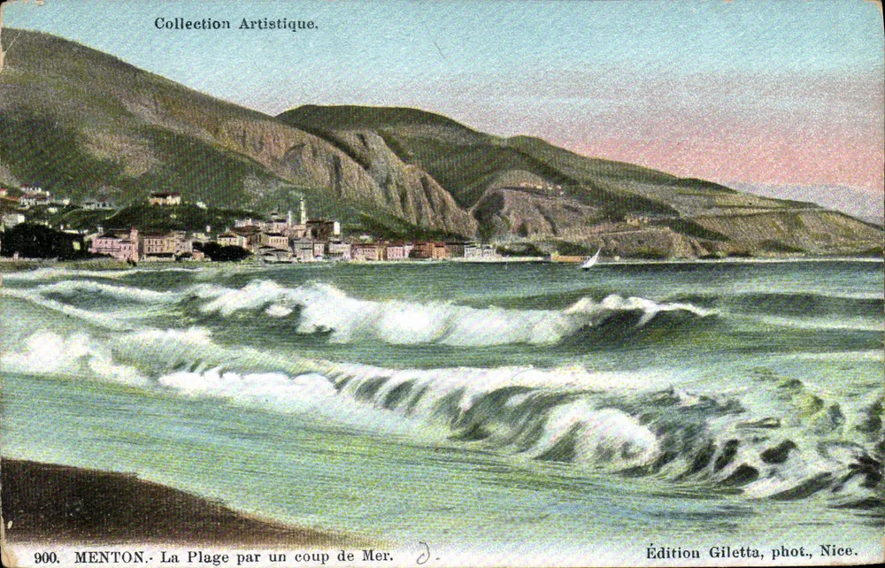 Menton. Die Strand unter einem Meeressturm — Künstlerische Sammlung — Gilettà-Ausgabe, phot., Nice. - Vorderseite