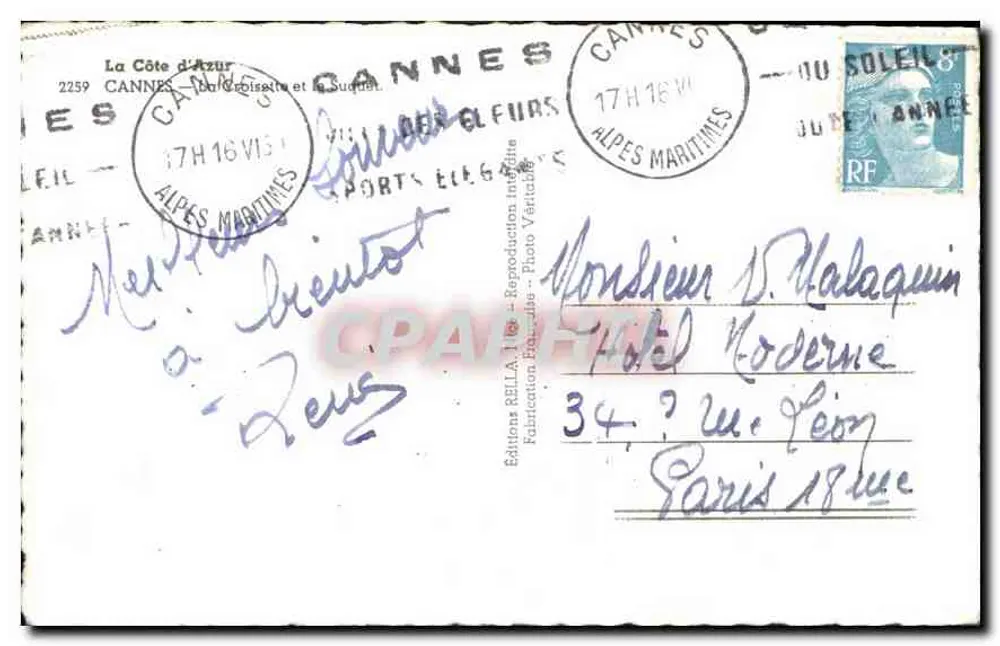 Cannes — Ansicht der Strandpromenade und des Hafens — Éditions REILLA - Rückseite