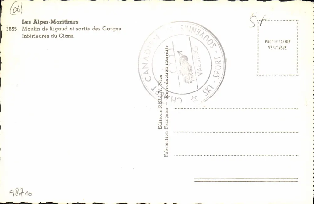 Les Alpes-Maritimes — Moulin de Rigaud et sortie des Gorges Inférieures du Cians — Éditions REBLLA, Nice - Vorderseite