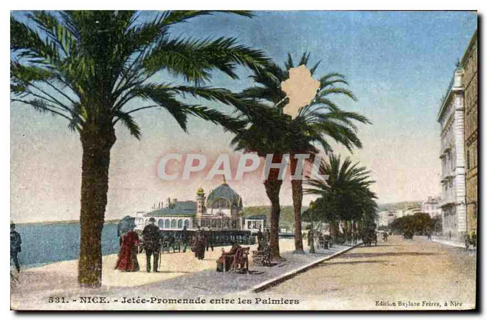 Nice - Jetée-Promenade entre les Palmiers — Edição Baylone Frères, à Nice, n° 531 - Frente