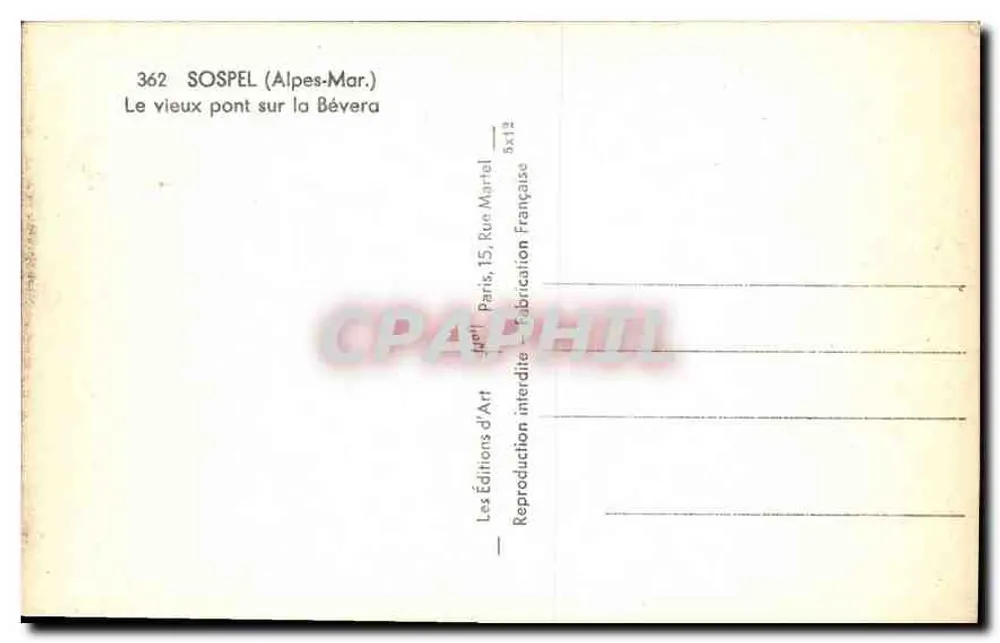 Sospel (Alpes-Maritimes) — Der alte Brücke über die Bévera — Éditions d'Art - Rückseite