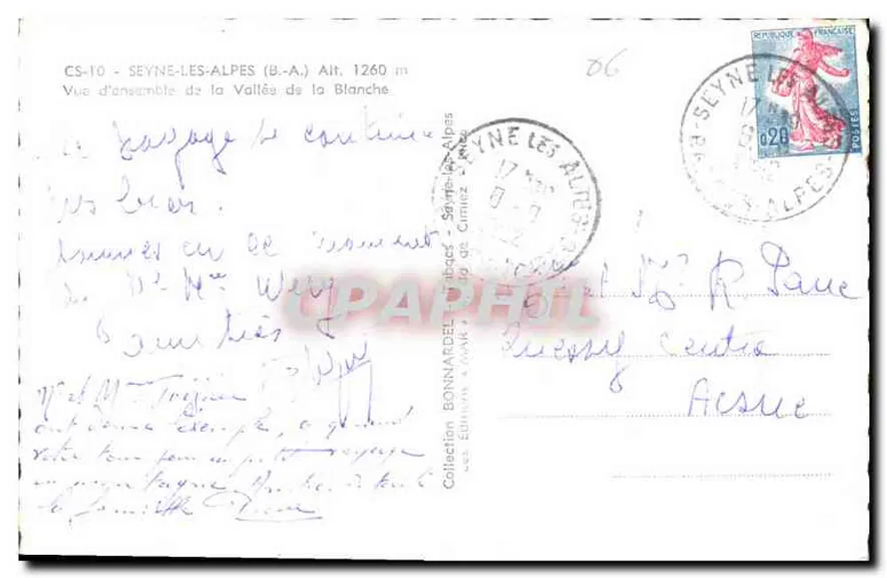Seyne-les-Alpes — Gesamtaufnahme der Talsohle der Blanche — Éditeur CS-10 - Rückseite