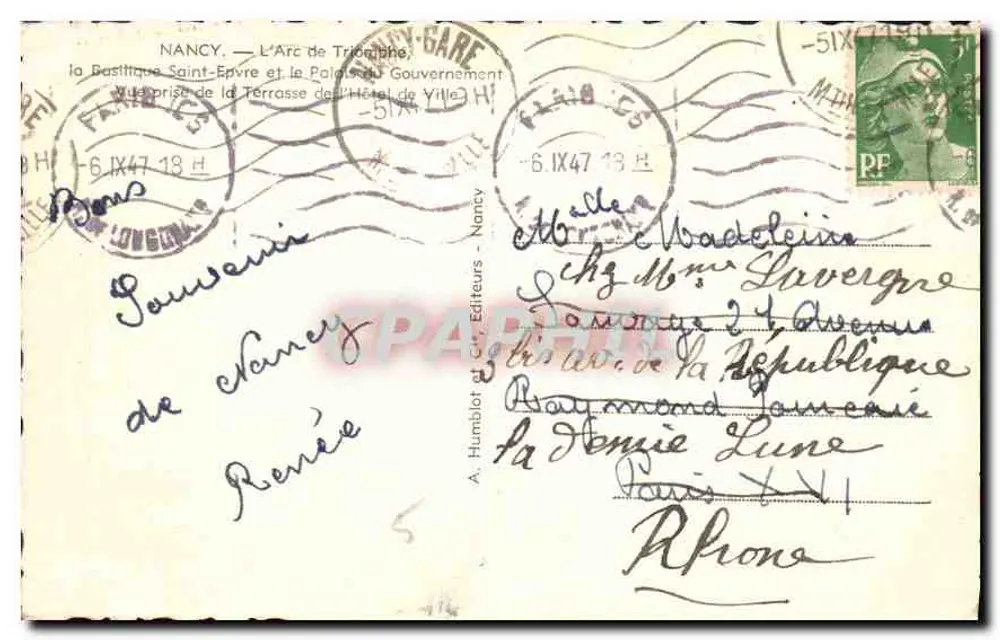 Nancy — Der Triumphbogen, die Basilika Saint-Epvre und das Palais du Gouvernement — Ansicht vom Terrassen des Rathauses - Rückseite