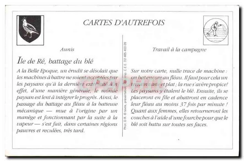 Ilha de Ré — A Colheita do Trigo — Cartas de Outrora - Verso
