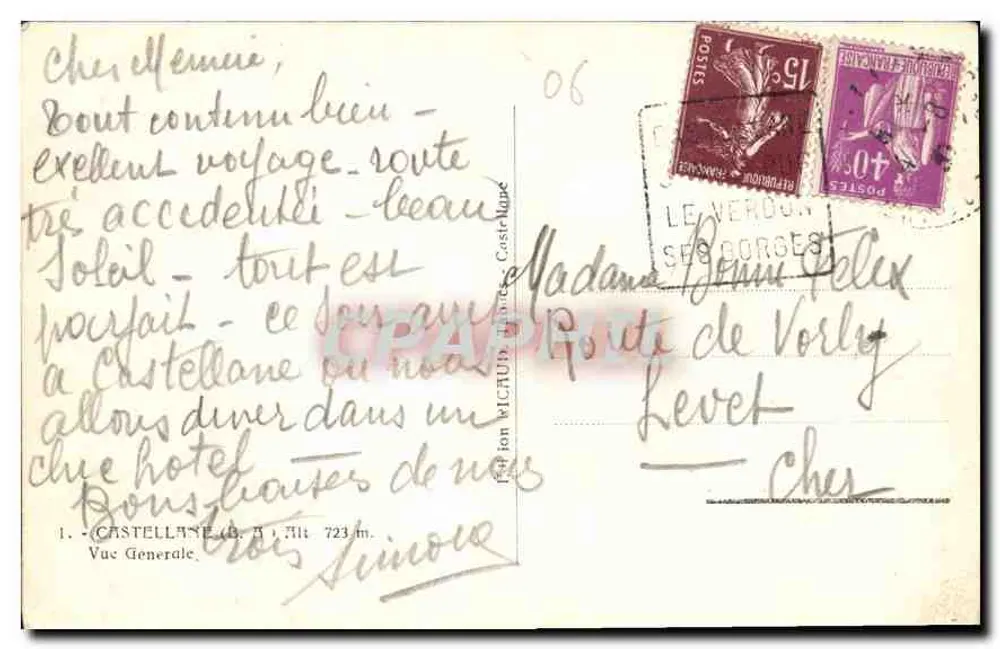Castellane (B. A.) — Vista Geral — Editor M. Chud, Castellane - Verso