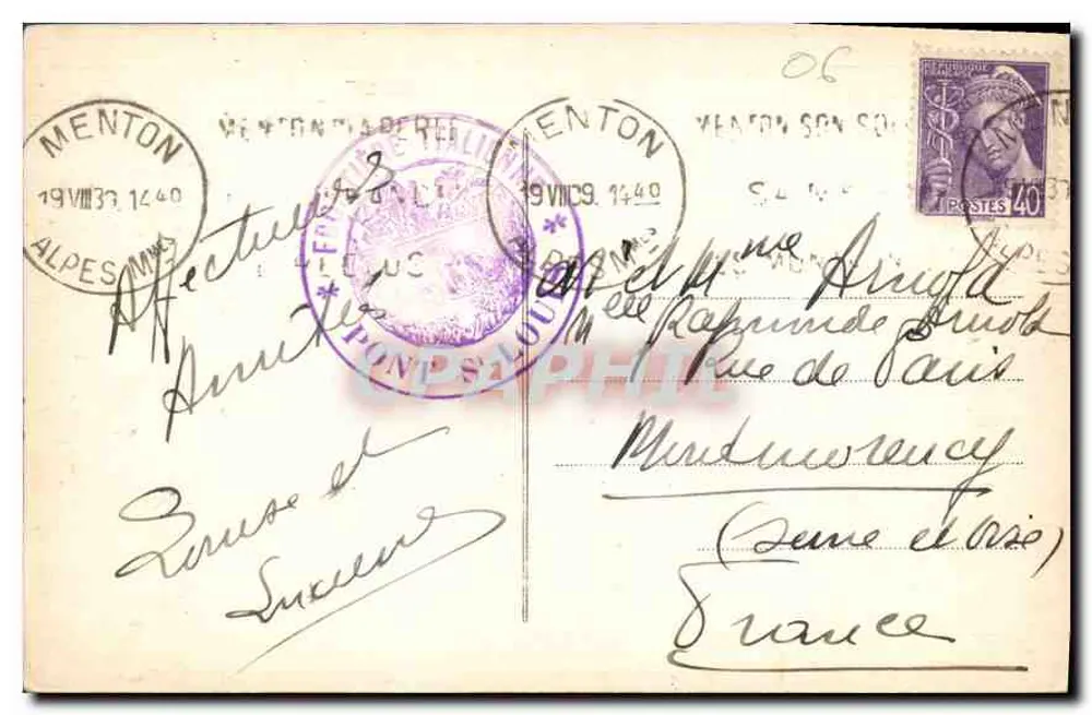 Mentone-Grimaldi-Ventimiglia — Ponte San-Luigi — Grenze Italien-Frankreich - Rückseite