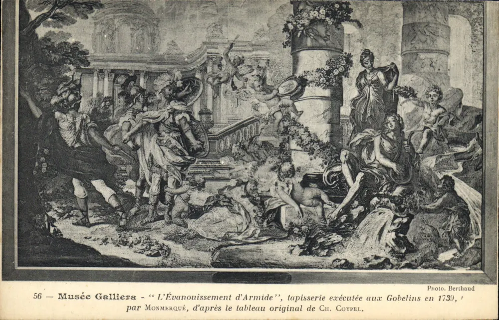 Museum Gallicera — Das Ohnmächtigwerden von Armide — Wandteppich von Monmerqué nach dem Gemälde von Ch. Coypel, gefertigt in den Gobelins 1739 - Vorderseite