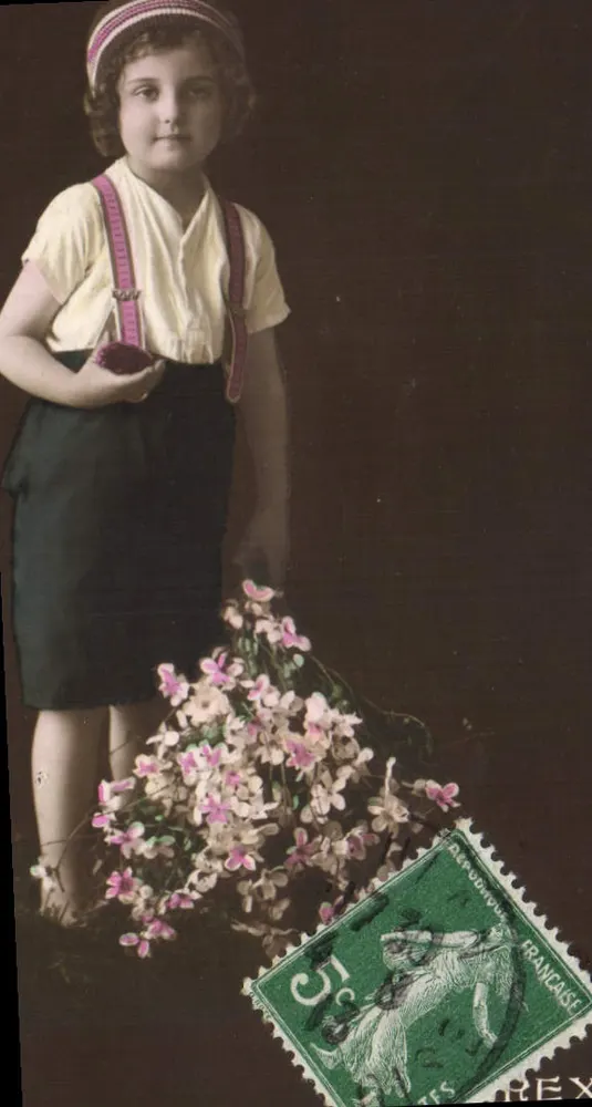 Menina com buquê de flores — editor desconhecido, número de série não visível - Frente