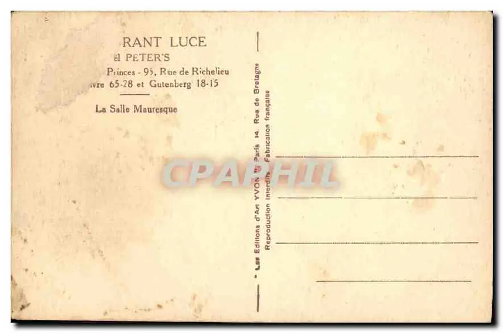 Sala Mauresca — Restaurante Peter's — Edições de Arte Yvon, Paris - Verso