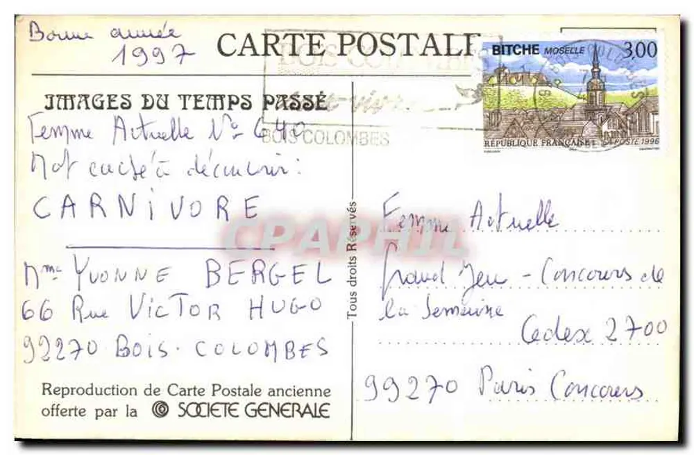 Bureau da Sociedade Geral — Escritório de Troca Inglês e Americano — Praça da Ópera, Paris - Verso