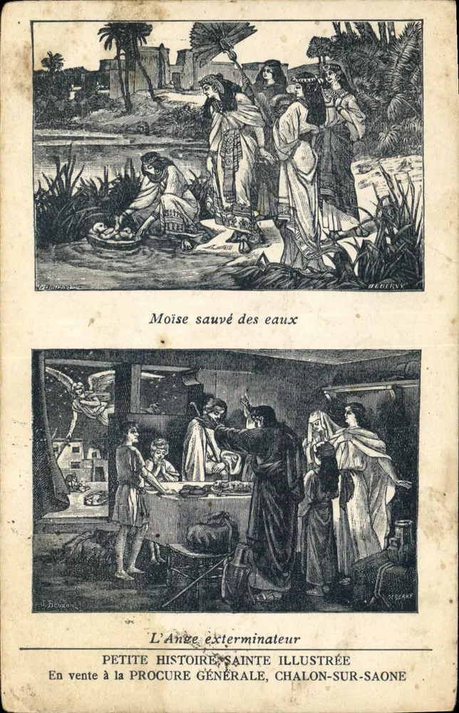 Moses gerettet aus dem Wasser — Der Vernichtungsgott — Petite Histoire Sainte Illustrée — Verlag: Procure Générale, Chalon-sur-Saône - Vorderseite