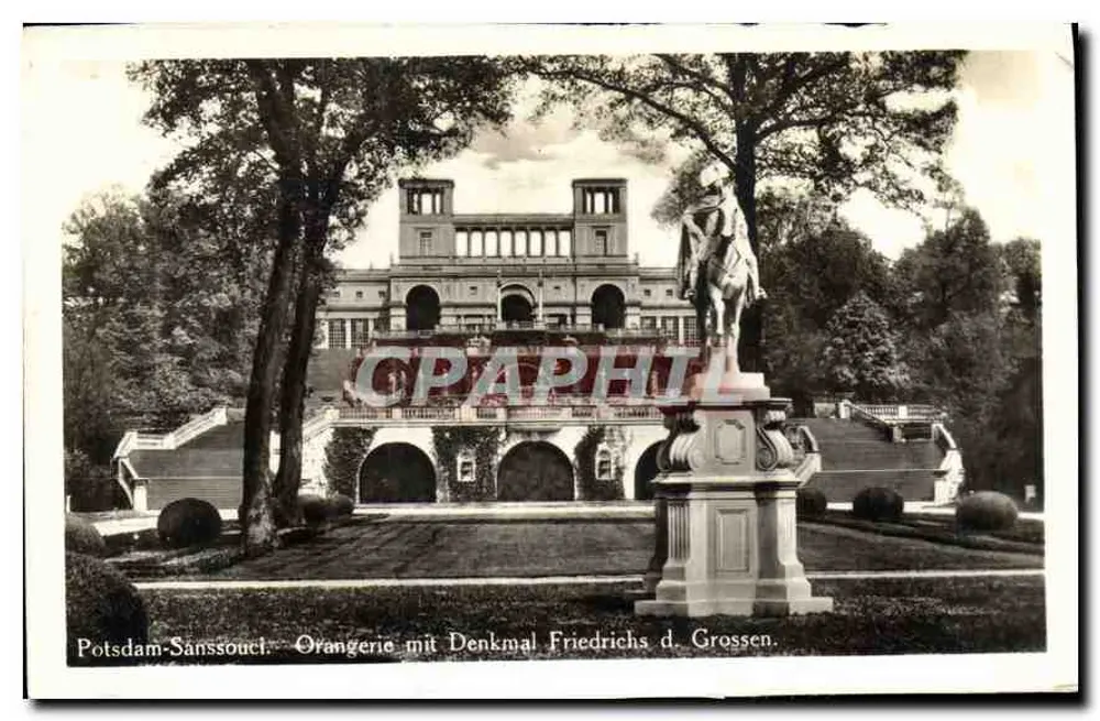 Potsdam-Sanssouci — Orangerie mit Denkmal Friedrichs d. Grossen — Echte Photographie Nr. 460 - Vorderseite