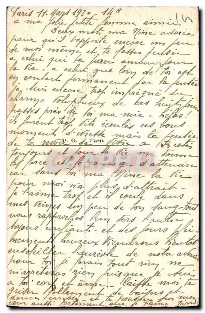 Flores de primavera — carta postal manuscrita — Paris, 14 de abril de 1920 - Verso