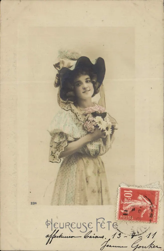 Frau mit geschmücktem Hut — Frohe Feier — Goukier, n°294 - Vorderseite