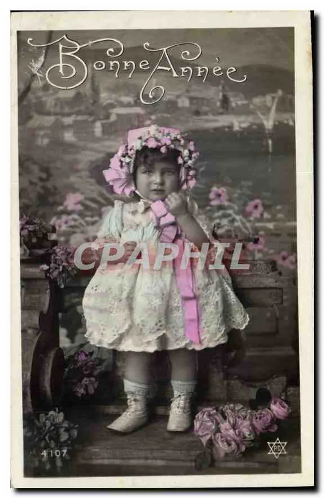 Menina pequena com vestido florido — Boa Ano — editor anônimo, n° 4107 - Frente