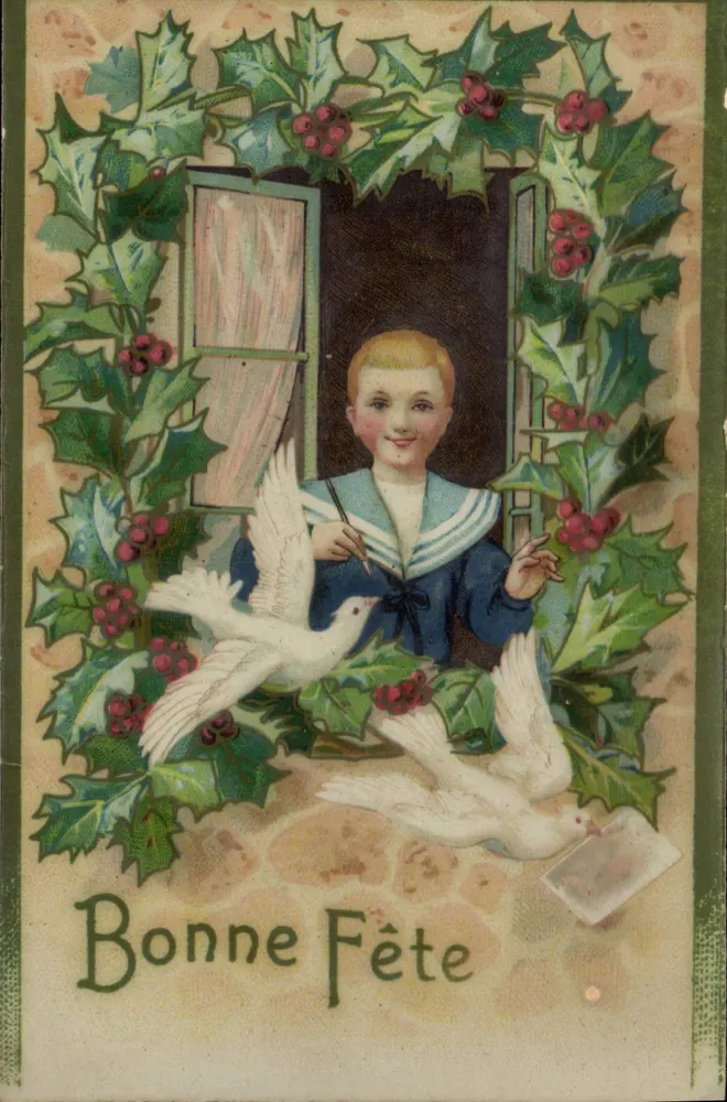 Kind mit Taube — Efeu-Verzierung — J.C. Paris N° 1952 - Vorderseite