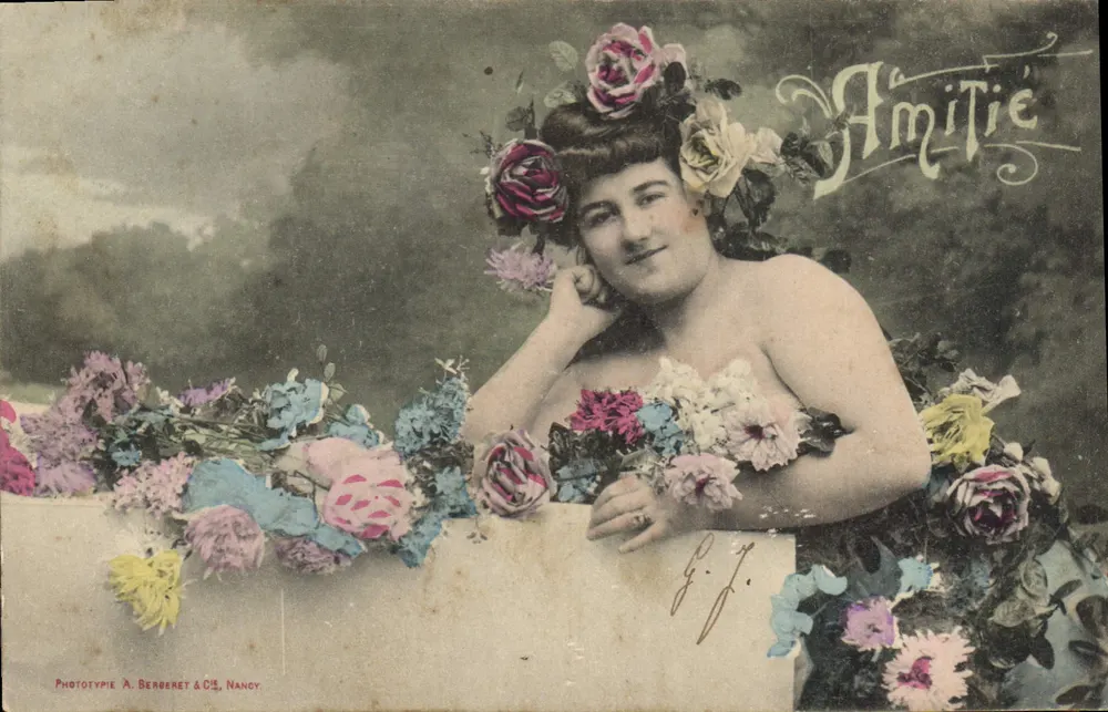 Mulher com flores — Amizade — Fototipia A. Berderet & Cie, Nancy - Frente