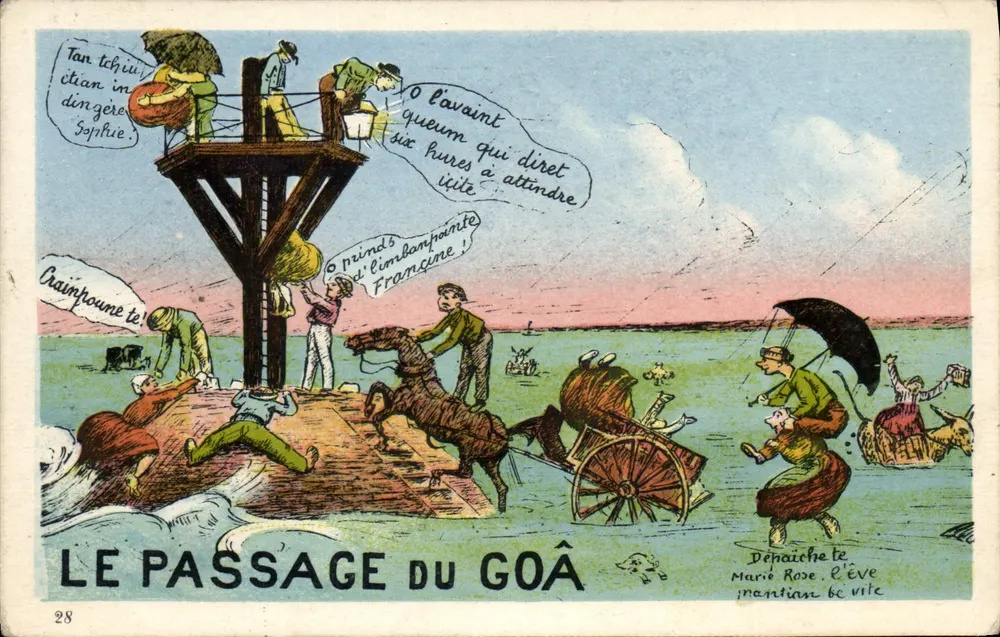 O Passage do Goa — cena humorística com personagens e carruagem — G. Artraud, editor da Closerie, Nantes - Frente