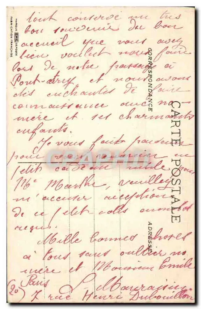 Cena de jardim — Paris — Carta postal de correspondência - Verso