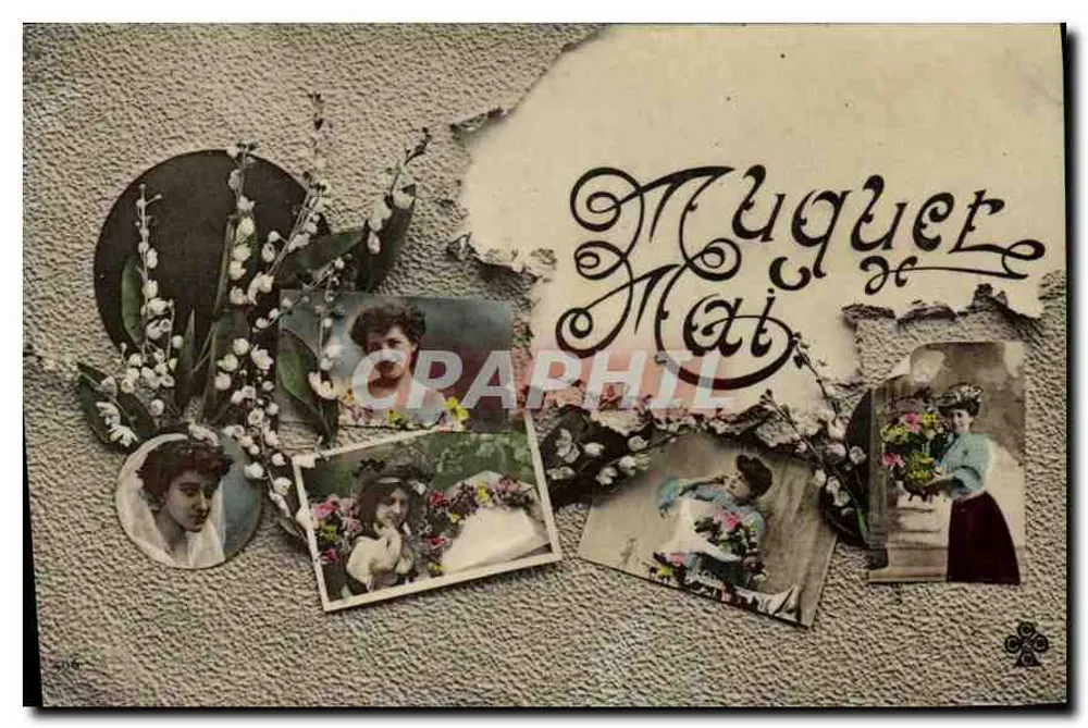 Muguet de Mai — Cartolina decorativa con foto di donne e fiori — editore non identificato - Recto