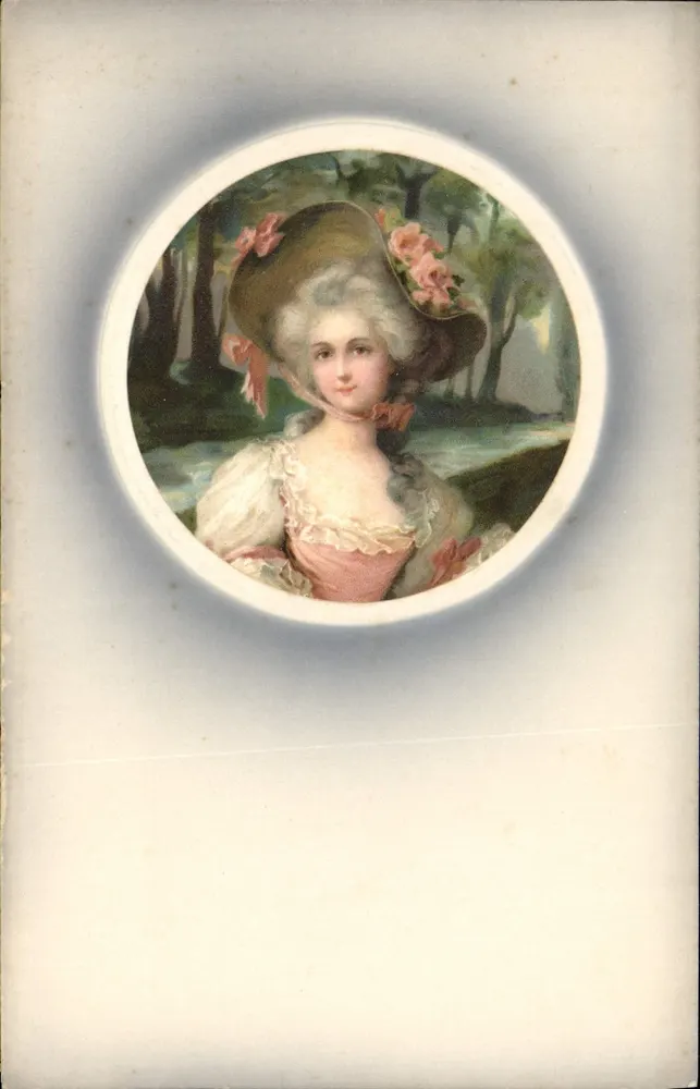 Jovem mulher em traje de corte — natureza morta — Meissner & Buch, Leipzig, série Miniaturen - Frente