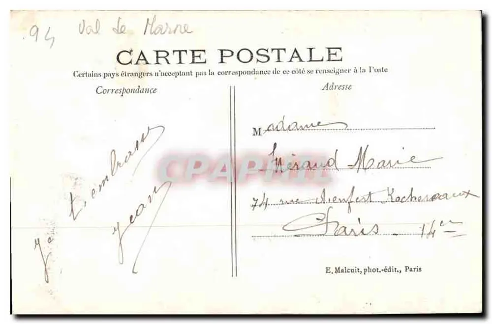 Vincennes — Panorama vers le Donjon — E. M. (éditeur imprimé sur la carte) - Verso