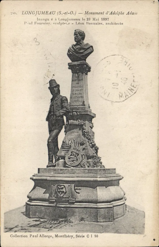 Longjumeau (S.-et-O.) — Monumento de Adolphe Adam — Paul Fournier, escultor — Léon Bonnaire, arquiteto - Frente
