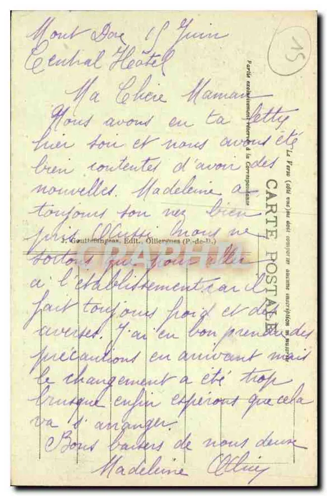 Le Mont-Dore - Rue Ramond — vista da praça com a estátua — G. D'O., n° 907 - Verso