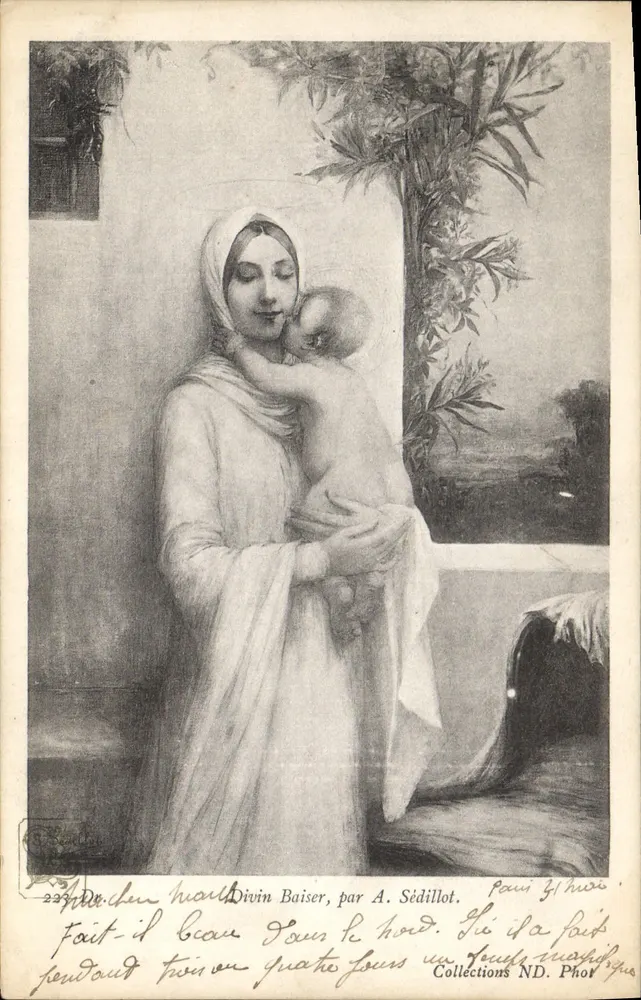 माता जीसस को अपने हाथ में लिए हुए — ए. सेडिलोट के एक कार्य की प्रतिलिपि — एन.डी. फोटो कलेक्शन - आगे