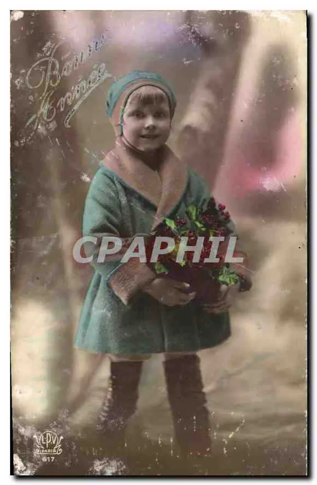 Meisje in winterkleding met een bos struikbes — Uitgever V. P. V. N. 617 - Voorkant