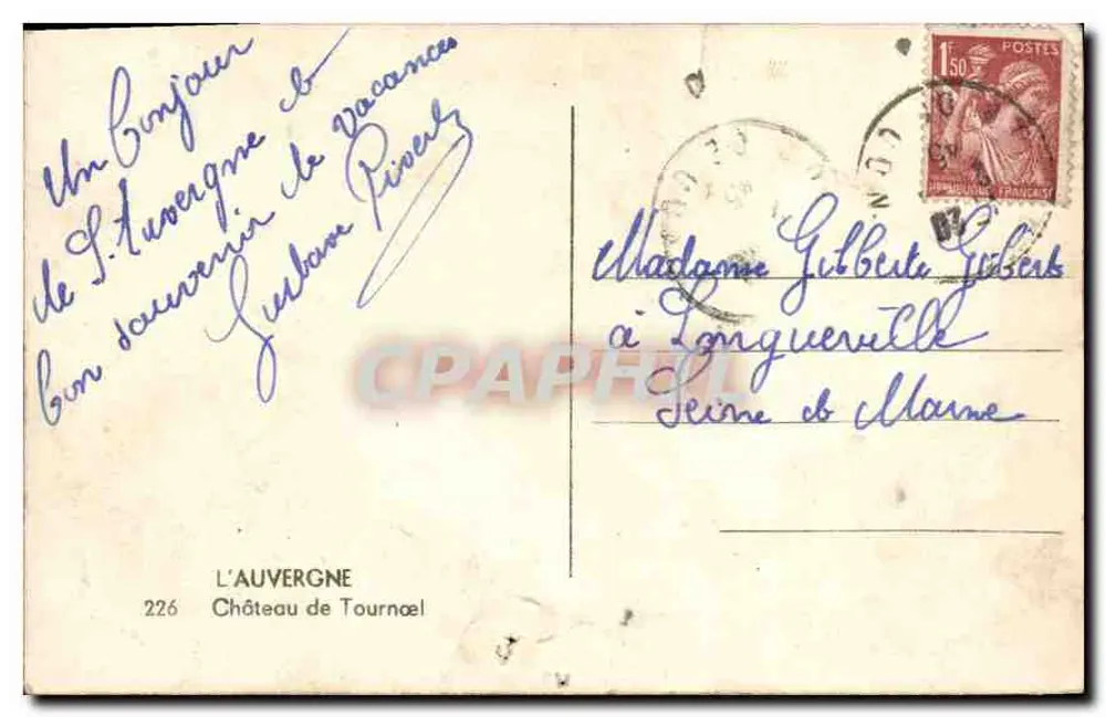 Schloss Tournœl — L'Auvergne — Verlag L'Auvergne, Nr. 226 - Rückseite