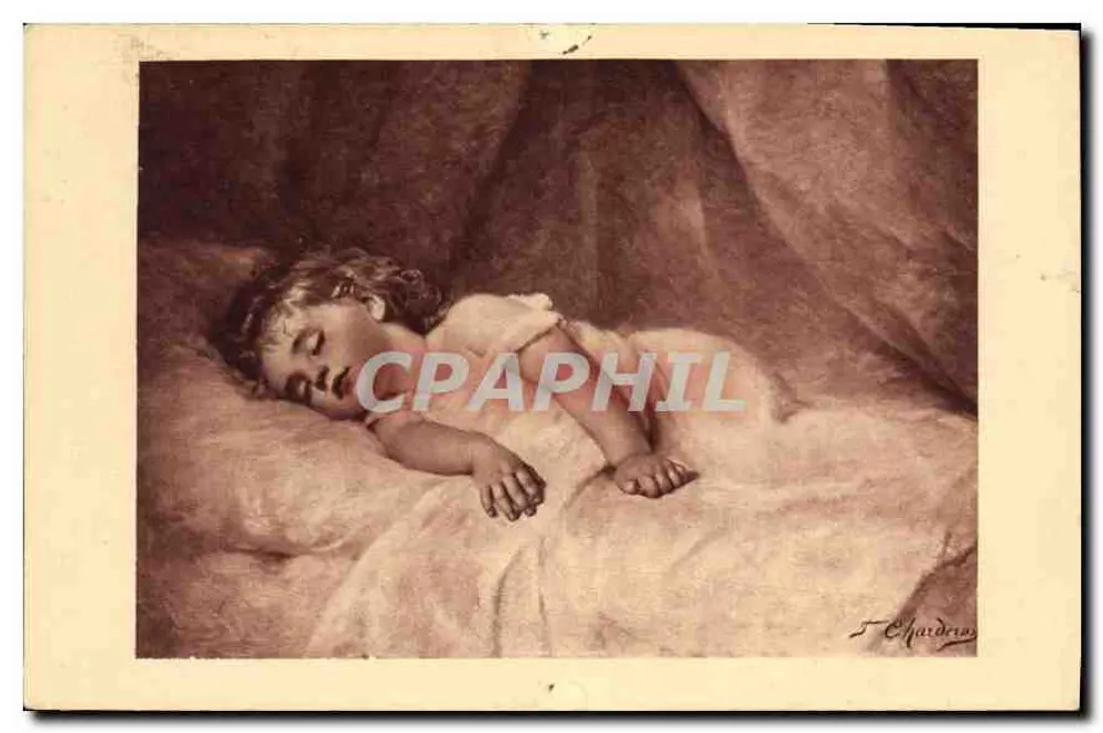 Enfant dormant — scène intime — éditeur F. Chardrain - Frente