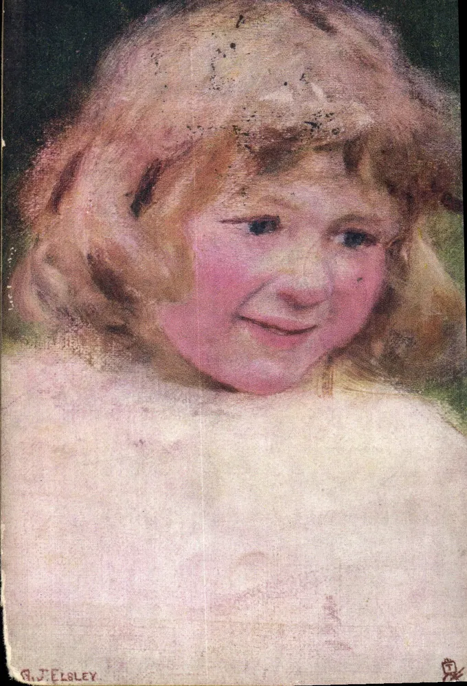 Menina sorridente — pintura de G.J. Elsley — editor Raphael Tuck & Sons - Frente