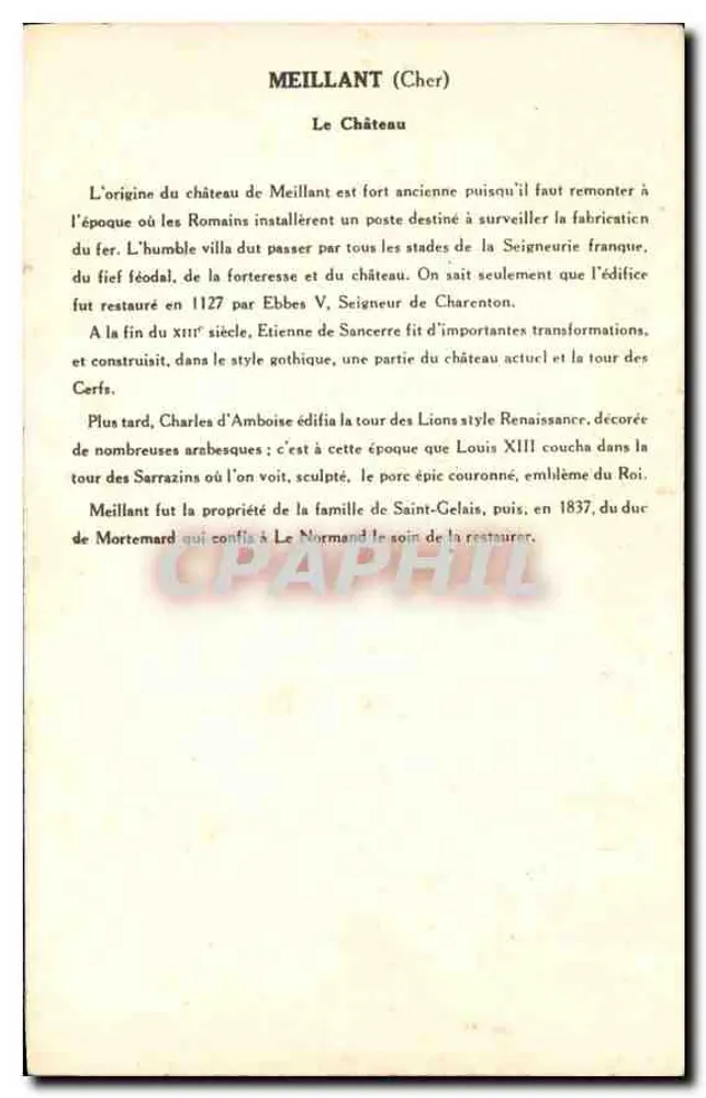 Meillant (Cher) — O Castelo — PauLauberge, 2a Série - Verso