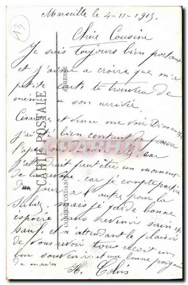 Marseille — Conjunto do Palácio Longchamp — editor desconhecido, n° 6 - Verso