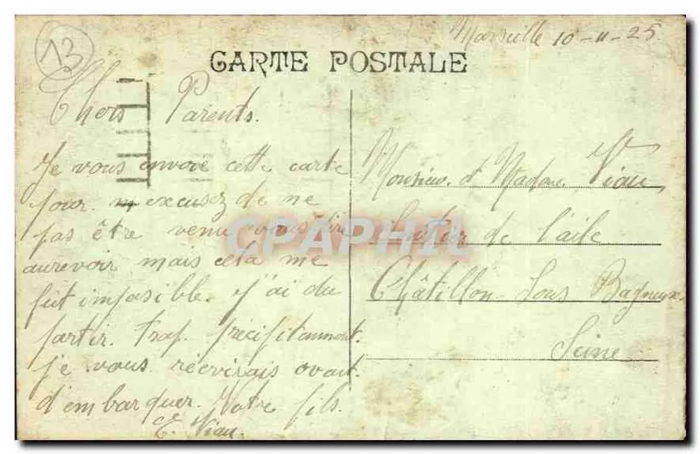 MARSEILLE — Palácio Longchamp — editor desconhecido, número de série não visível - Verso