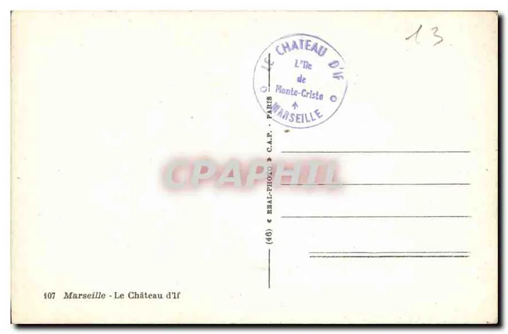 O Castelo de If — Marselha — editor C.A.P. n° 107 - Verso