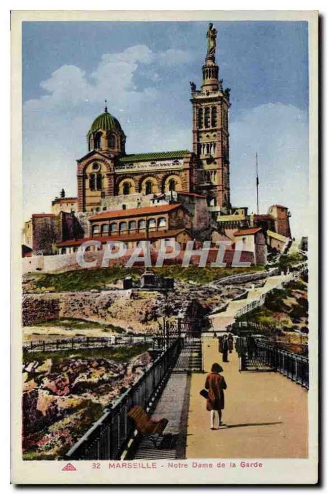 Marseille - Nossa Senhora da Guarda — vista panorâmica com estátua e escadas — editor C° des Arts Photomécaniques, Schiltigheim - Paris - Frente